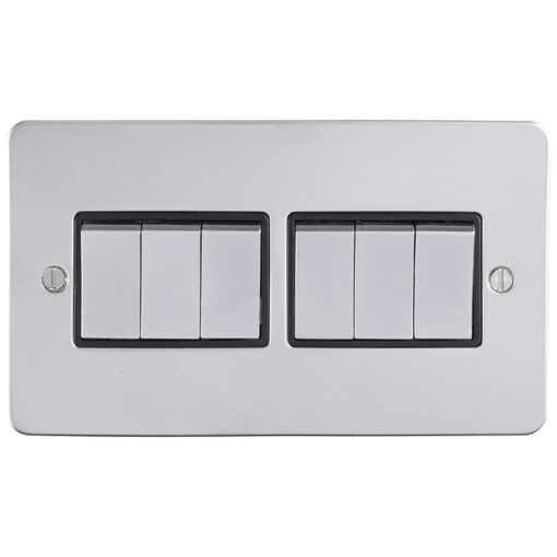 Eurolite Efpss6Swpsb 6 Gang 10Amp 2Way Switch Flat Polished Stainless Steel Plate Matching Rockers Black Trim