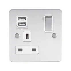 Eurolite Efsss1Usbssw 1 Gang 13Amp Switched Socket With 2.1 Usb Outlet Enhance Flat Satin Stainless Steel Plate Matching Rocker White Trim