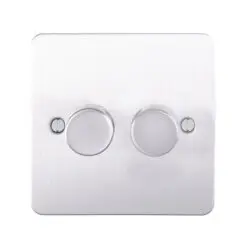 Eurolite Efsss2D400 2 Gang 400W Push On Off 2Way Dimmer Switch Enhance Flat Satin Stainless Steel Plate Matching Knobs