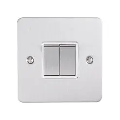 Eurolite Efsss2Swssw 2 Gang 10Amp 2Way Switch Enhance Flat Satin Stainless Steel Plate Matching Rockers White Trim