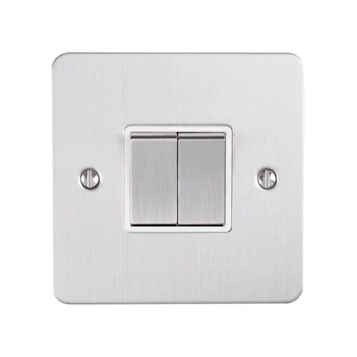 Eurolite Efsss2Swssw 2 Gang 10Amp 2Way Switch Enhance Flat Satin Stainless Steel Plate Matching Rockers White Trim