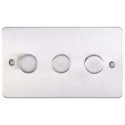 Eurolite Efsss3D400 3 Gang 400W Push On Off 2Way Dimmer Switch Enhance Flat Satin Stainless Steel Plate Matching Knobs