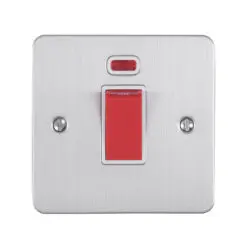 Eurolite Efsss45Aswnsssw 45Amp Dp Cooker Switch With Neon Single Enhance Flat Satin Stainless Steel Plate Matching Rocker White Trim