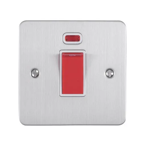 Eurolite Efsss45Aswnsssw 45Amp Dp Cooker Switch With Neon Single Enhance Flat Satin Stainless Steel Plate Matching Rocker White Trim