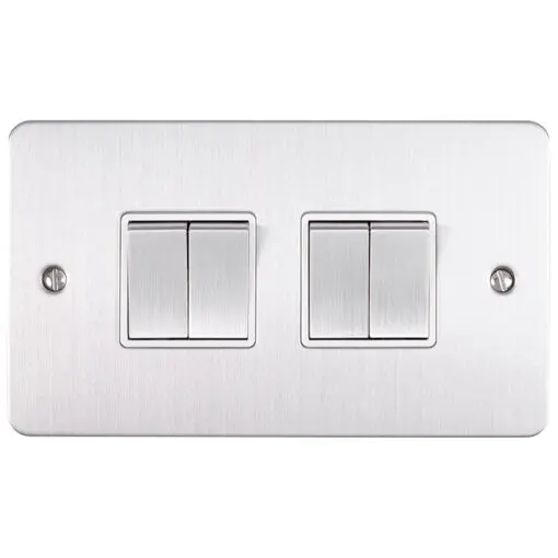 Eurolite Efsss4Swssw 4 Gang 10Amp 2Way Switch Enhance Flat Satin Stainless Steel Plate Matching Rockers White Trim