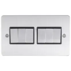 Eurolite Efsss6Swssb 6 Gang 10Amp 2Way Switch Enhance Flat Satin Stainless Steel Plate Matching Rockers Black Trim
