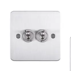 Eurolite Efssst2Sw 2 Gang Toggle Switch 2X10Amp 2Way Enhance Flat Satin Stainless Steel Plate