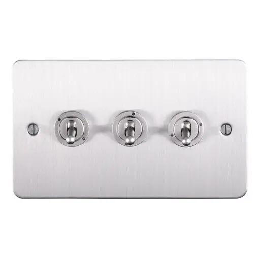 Eurolite Efssst3Sw 3 Gang Toggle Switch 3X10Amp 2Way Enhance Flat Satin Stainless Steel Plate