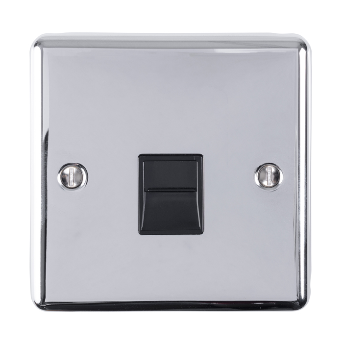 Eurolite En1Slpcb 1 Gang Slave Telephone Socket Polished Chrome Enhance Range Black Trim