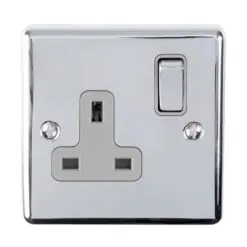 Eurolite En1Sopcg 1 Gang 13Amp Dp Switched Socket Polished Chrome Enhance Range Grey Trim