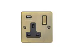 Eurolite En1Usbabb 1 Gang 13Amp Switched Socket With 2.1 Amp Usb Outlet Antiqueenhance Range Black Trim