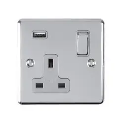 Eurolite En1Usbpcg 1 Gang 13Amp Switched Socket With 2.1 Amp Usb Outlet Polished Chrome Enhance Range Grey Trim