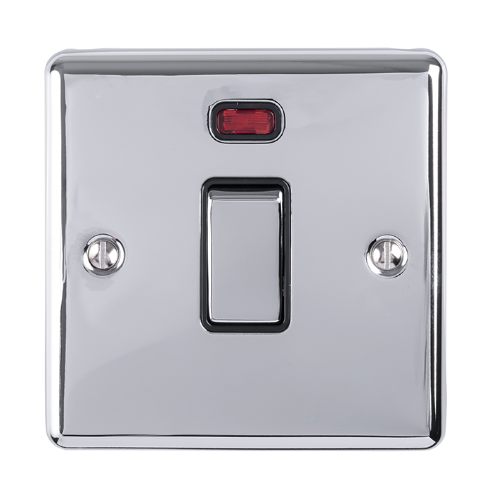 Eurolite En20Aswnpcb 1 Gang 20Amp Dp Switch With Neon Polished Chrome Enhance Range Black Trim