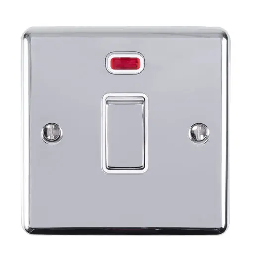 Eurolite En20Aswnpcw 1 Gang 20Amp Dp Switch With Neon Polished Chrome Enhance Range White Trim
