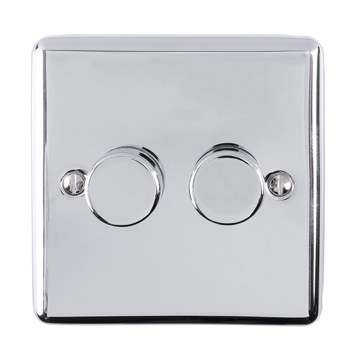 Eurolite En2Dledpc 2 Gang 400W/Led 2Way Dimmer Switch Polished Chrome Enhance Range