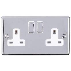 Eurolite En2Sopcw 2 Gang 13Amp Dp Switched Socket Polished Chrome Enhance Range White Trim