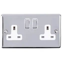 Eurolite En2Sopcw 2 Gang 13Amp Dp Switched Socket Polished Chrome Enhance Range White Trim