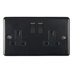 Eurolite En2Sombb 2 Gang 13Amp Dp Switched Socket Matt Black Enhance Range Black Trim