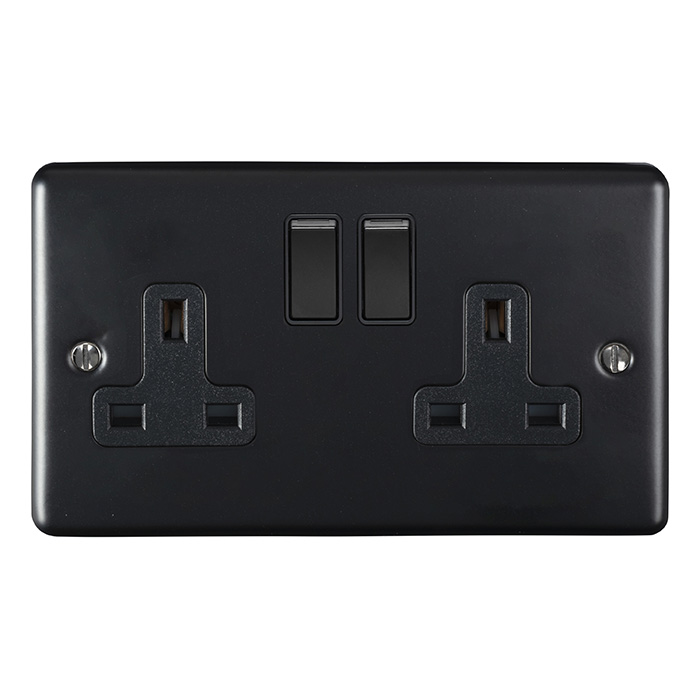 Eurolite En2Sombb 2 Gang 13Amp Dp Switched Socket Matt Black Enhance Range Black Trim