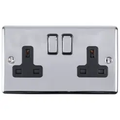 Eurolite En2Sopcb 2 Gang 13Amp Dp Switched Socket Polished Chrome Enhance Range Black Trim