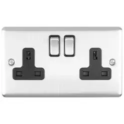 Eurolite En2Sossb 2 Gang 13Amp Dp Switched Socket Satin Enhance Range Black Trim