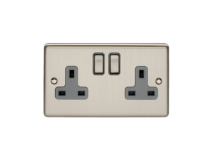 Eurolite En2Sossg 2 Gang 13Amp Dp Switched Socket Satin Enhance Range Grey Trim