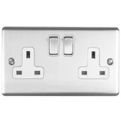Eurolite En2Sossw 2 Gang 13Amp Dp Switched Socket Satin Enhance Range White Trim