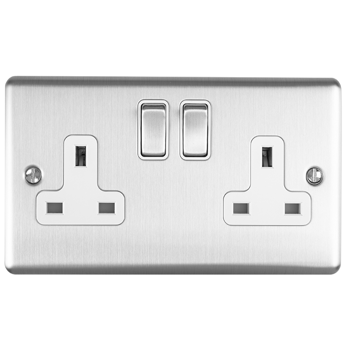 Eurolite En2Sossw 2 Gang 13Amp Dp Switched Socket Satin Enhance Range White Trim