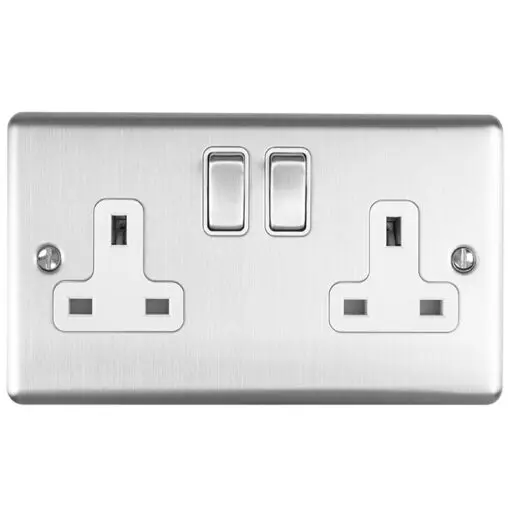 Eurolite En2Sopcg 2 Gang 13Amp Dp Switched Socket Polished Chrome Enhance Range Grey Trim