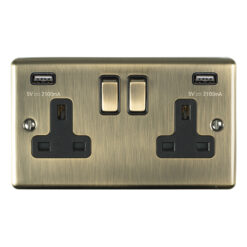 Eurolite En2Usbabb 2 Gang 13Amp Switched Socket With Comb 3.1 Amp Usb Outlets Antiqueenhance Range Black Trim