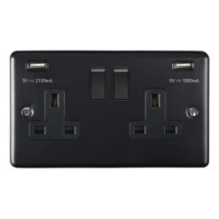 Eurolite En2Usbmbb 2 Gang 13Amp Switched Socket With Comb 3.1 Amp Usb Outlets Matt Black Enhance Range Black Trim