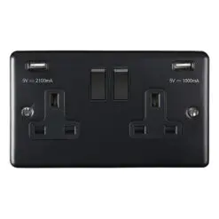 Eurolite En2Usbmbb 2 Gang 13Amp Switched Socket With Comb 3.1 Amp Usb Outlets Matt Black Enhance Range Black Trim