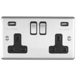 Eurolite En2Usbssb 2 Gang 13Amp Switched Socket With Comb 3.1 Amp Usb Outlets Satin Enhance Range Black Trim