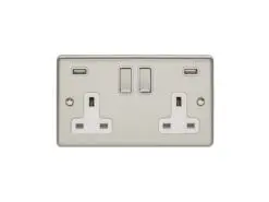 Eurolite En2Usbssw 2 Gang 13Amp Switched Socket With Comb 3.1 Amp Usb Outlets Satin Enhance Range White Trim