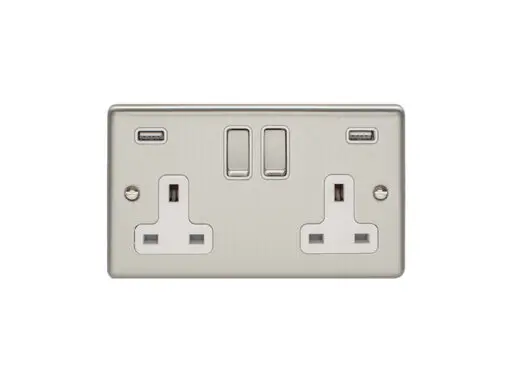 Eurolite En2Usbssw 2 Gang 13Amp Switched Socket With Comb 3.1 Amp Usb Outlets Satin Enhance Range White Trim
