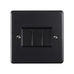 Eurolite En3Swmbb 3 Gang 10Amp 2Way Switch Matt Black Enhance Range Black Trim