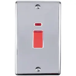 Eurolite En45Aswnpcw 45Amp Dp Switch With Neon Vertical Polished Chrome Enhance Range White Trim