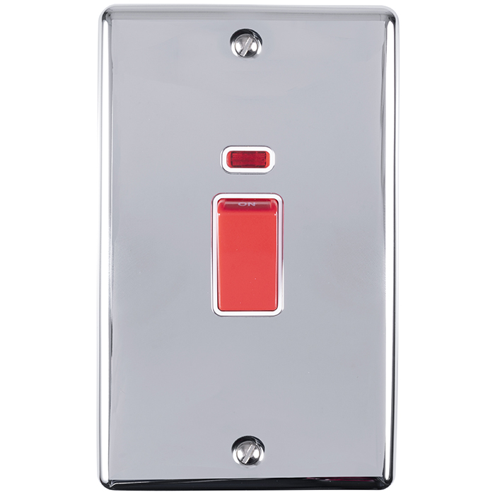 Eurolite En45Aswnpcg 2 Gang 45Amp Dp Switch With Neon Polished Chrome Enhance Range Grey Trim