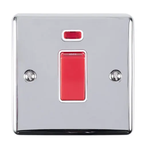 Eurolite En45Aswnspcw 1 Gang 45Amp Dp Switch With Neon Polished Chrome Enhance Range White Trim