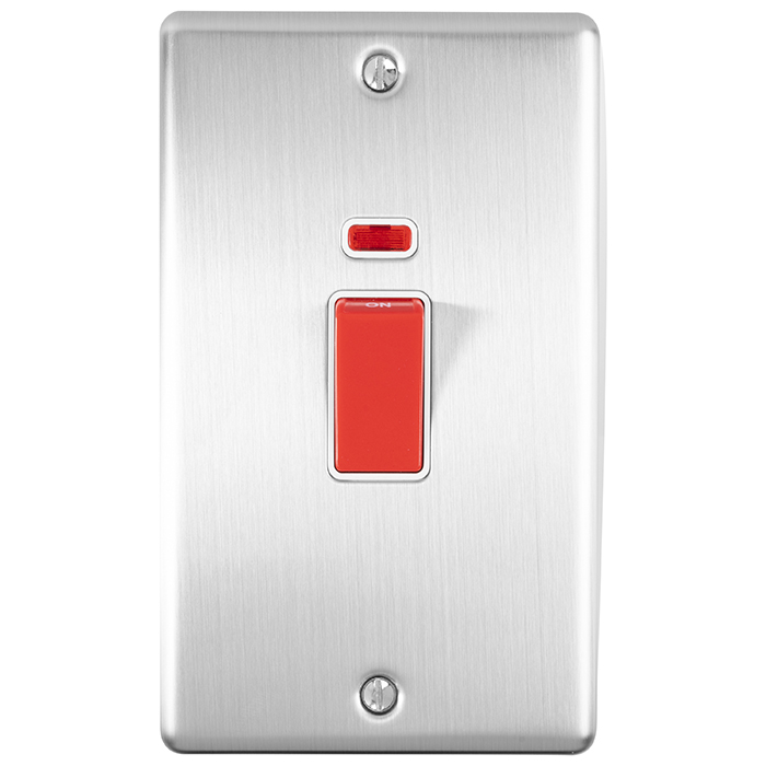 Eurolite En45Aswnssw 45Amp Dp Switch With Neon Vertical Satin Enhance Range White Trim