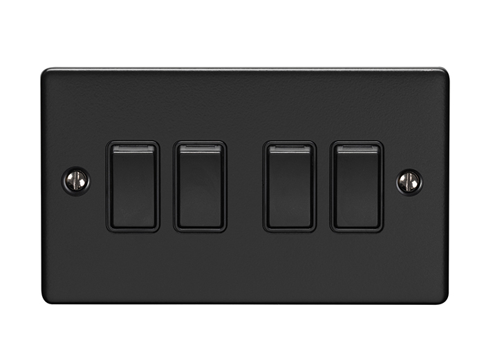 Eurolite En4Swmbb 4 Gang 10Amp 2Way Switch Matt Black Enhance Range Black Trim