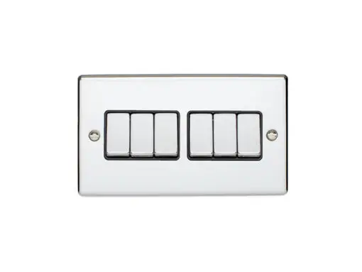 Eurolite En6Swpcb 6 Gang 10Amp 2Way Switch Polished Chrome Enhance Range Black Trim