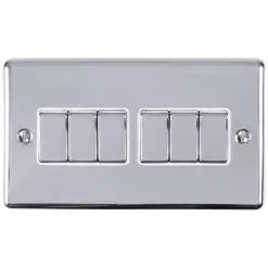 Eurolite En6Swpcw 6 Gang 10Amp 2Way Switch Polished Chrome Enhance Range White Trim