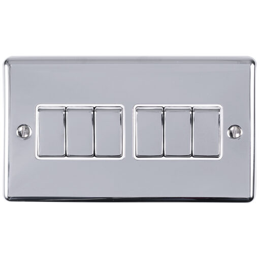 Eurolite En6Swpcw 6 Gang 10Amp 2Way Switch Polished Chrome Enhance Range White Trim