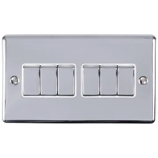Eurolite En6Swpcw 6 Gang 10Amp 2Way Switch Polished Chrome Enhance Range White Trim