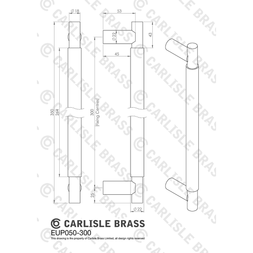 Carlisle Brass EUP050/300MBRZ Varese Pull Handle - 300Mm C/C Matt Bronze