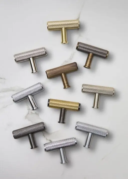 Alexander And Wilks Knurled T-Bar Cupboard Knob 55mm Polished / Satin Chrome AW801D-55-PC/SC