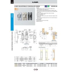 Sugastsune Hes3D-90Dc 3-Way Adjustable Concealed Hinge Silver (Dull Chrome)