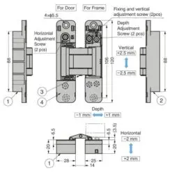 SUGASTSUNE HES3D-H120-36 3-Way Adjustable Concealed Hinge Centre Door Mortise Champagne Gold