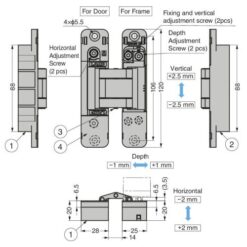 SUGASTSUNE HES3D-H120-36 3-Way Adjustable Concealed Hinge Centre Door Mortise Black